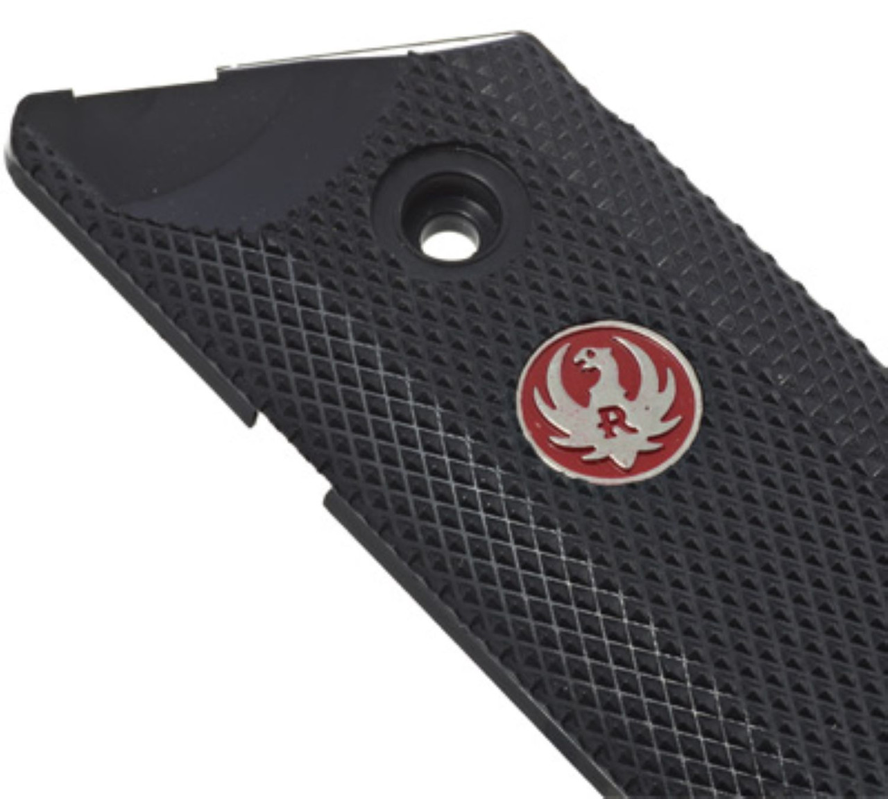 Ruger Mark IV Checkered Black Plastic Grips With Red Medallion - 90608R