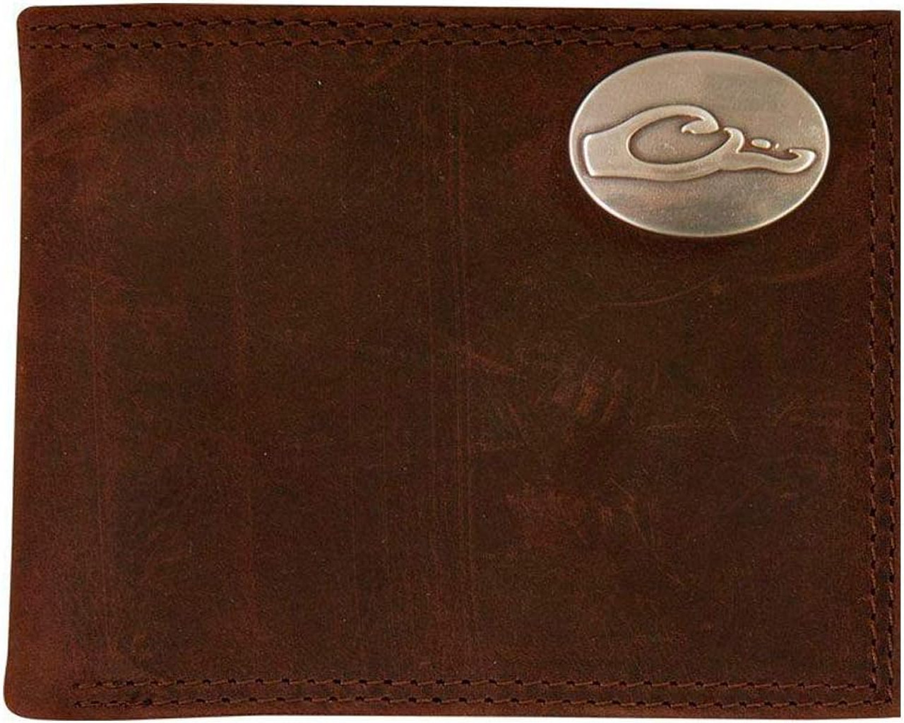 Drake Waterfowl Leather Bi-Fold Wallet With Oval Metal Logo - Brown