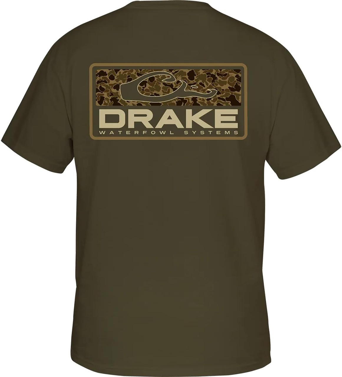 Drake Waterfowl Short Sleeve Old School Bar T - Army Green - Large