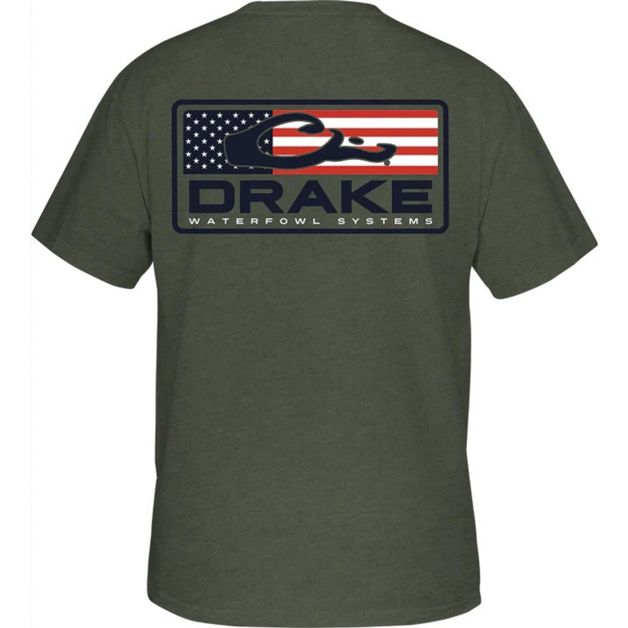 Drake Waterfowl Short Sleeve Patriotic Bar T - Kalamata Olive Heather - M