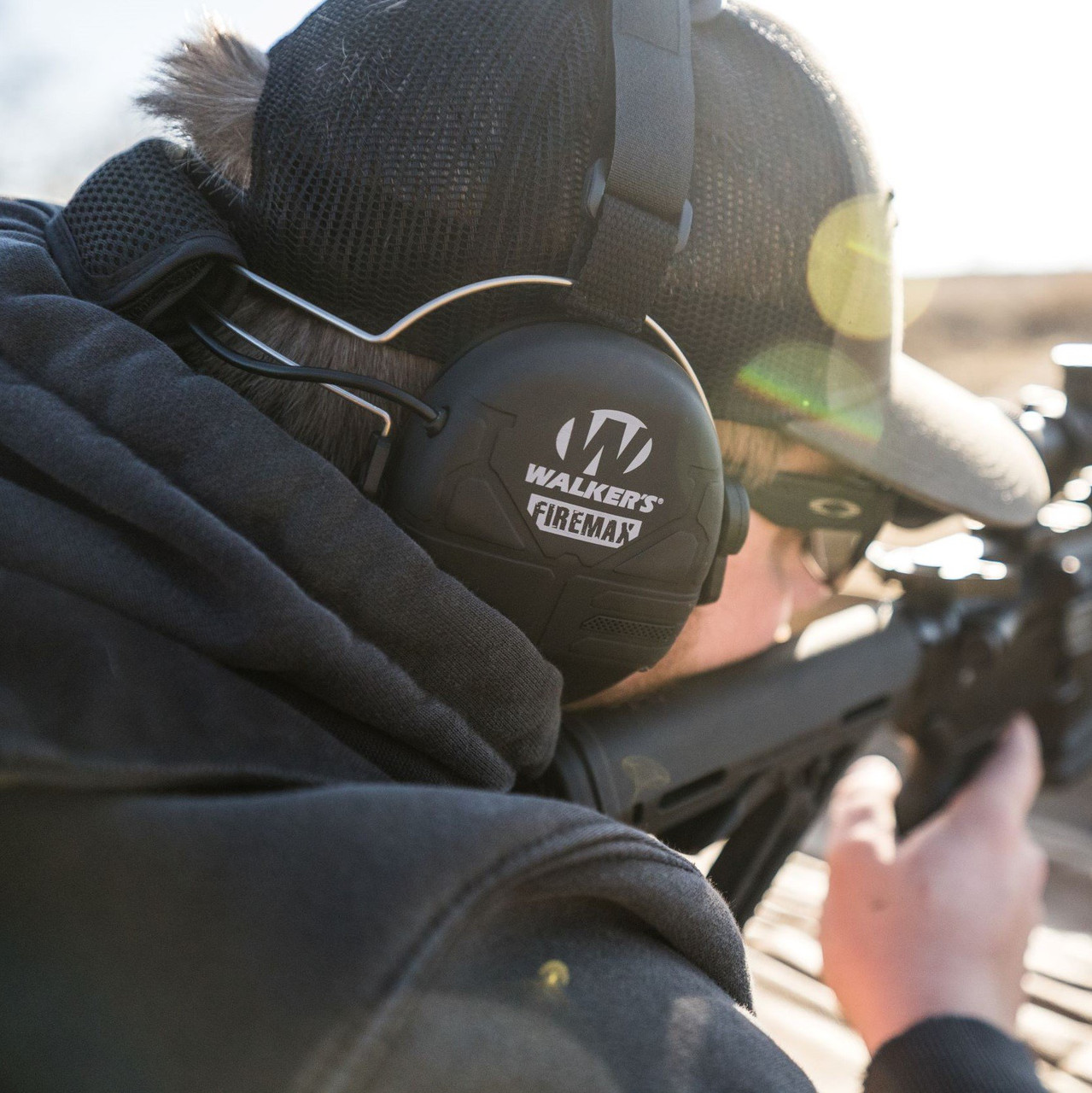 Walker's Firemax Muff Behind The Neck Rechargeable & Slim Low Profile - BLK