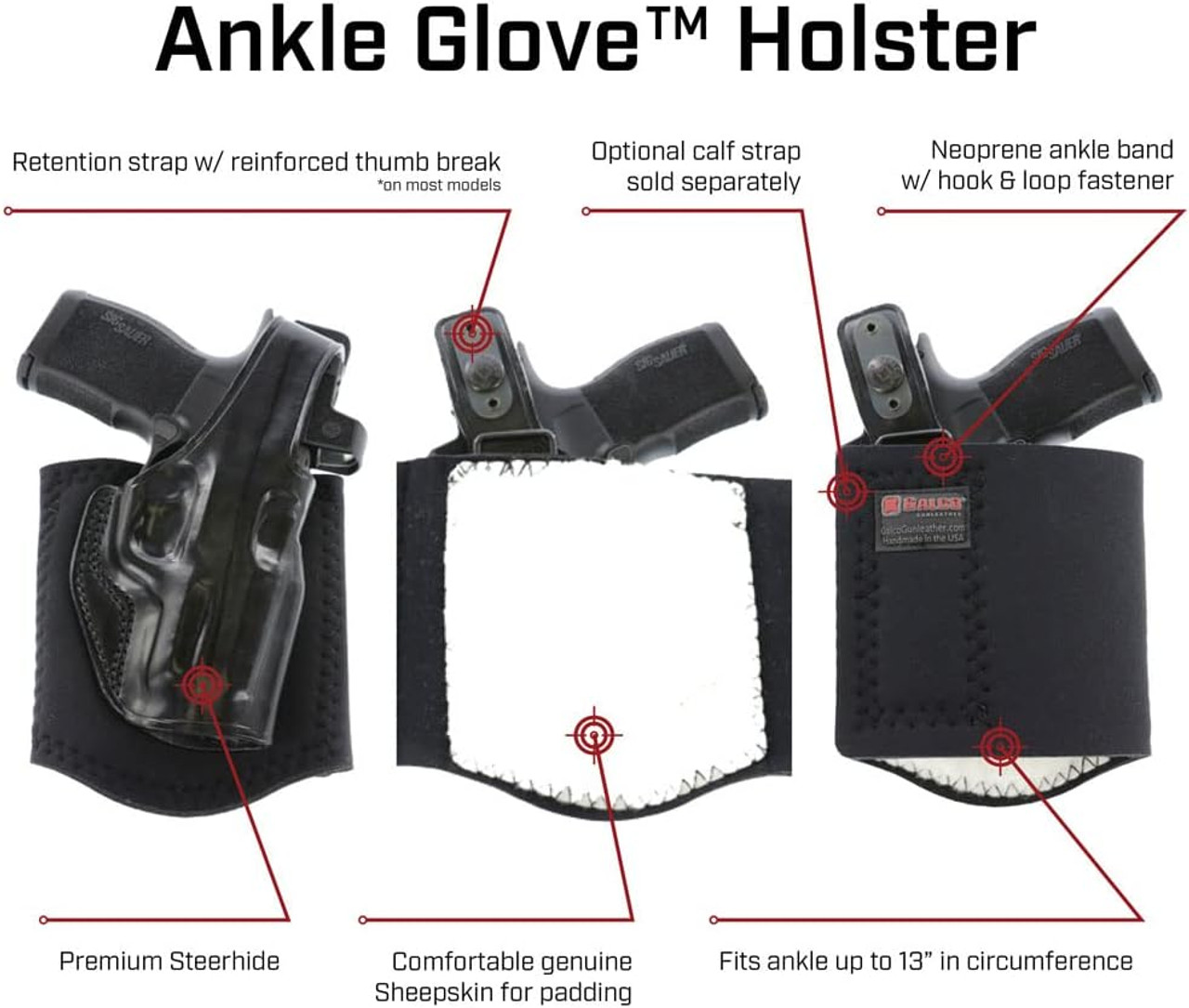 Galco Ankle Glove Holster For Glock 43X MOS W/WO Red Dot - Black - RH