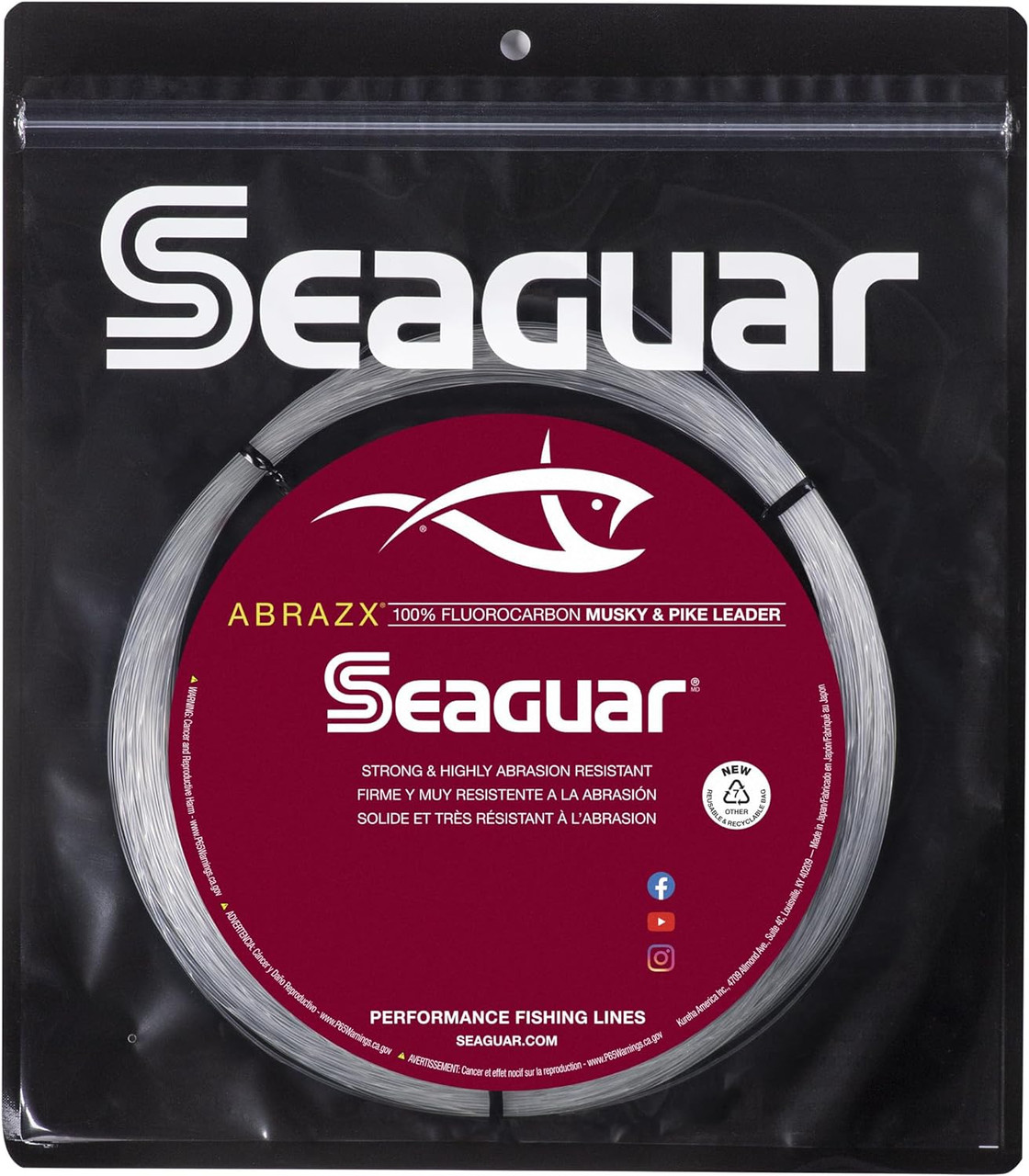 Seaguar AbrazX Musky & Pike 100% Fluorocarbon Leader 25yd/22.9m 90-Pound