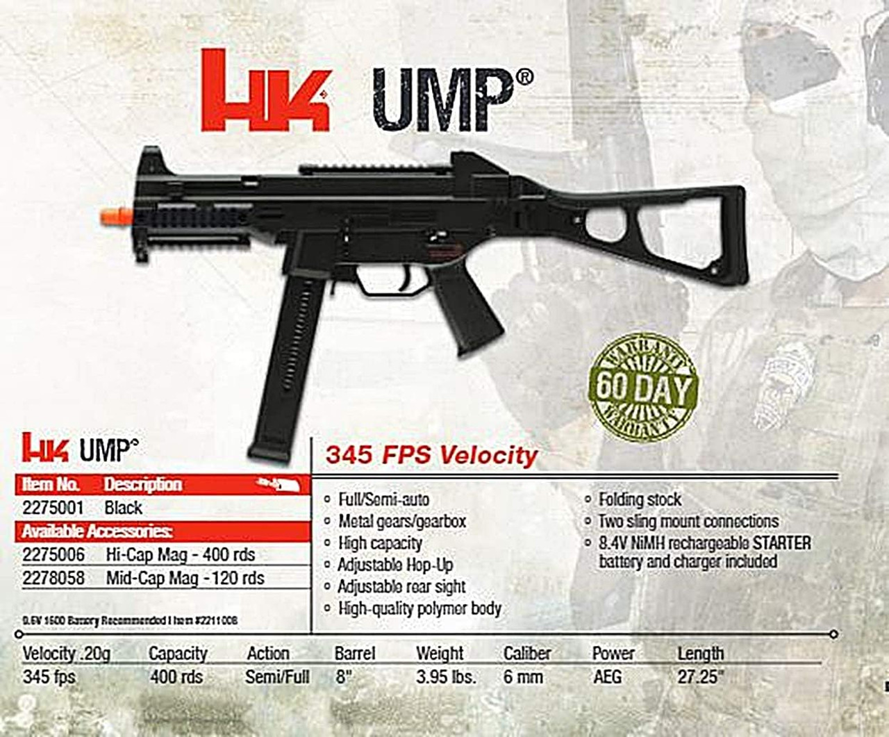Umarex H&K UMP AEG Airsoft Rifle Competition Series W/ ABS Body 400rd Mag Umarex H&K UMP AEG Airsoft Rifle Competition Series W/ ABS Body 400rd Mag