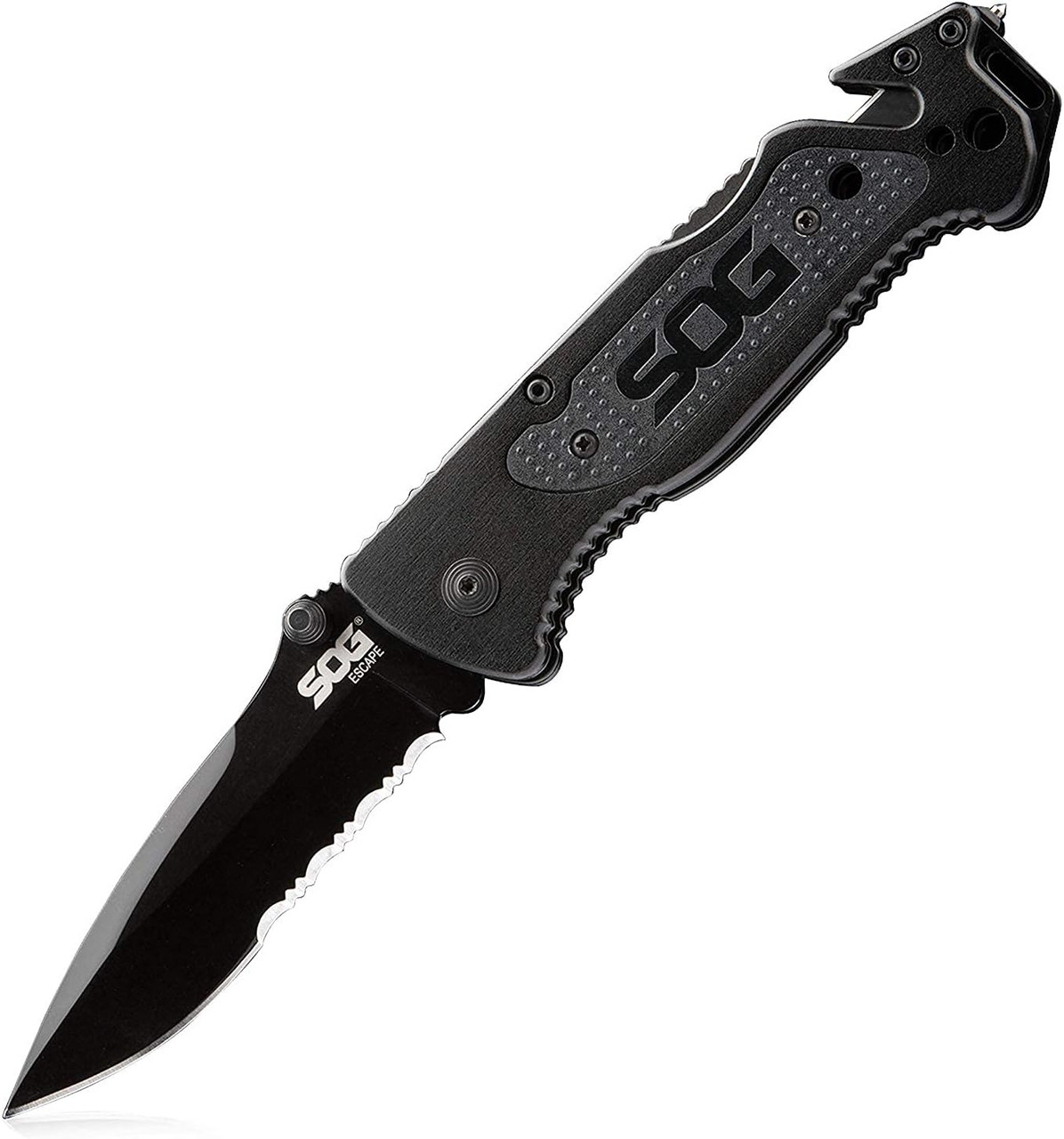 SOG Escape Tactical Folding Knife 3.4" Serrated Edge Blade Pocket Knife-BLK SOG Escape Tactical Folding Knife 3.4" Serrated Edge Blade Pocket Knife-BLK
