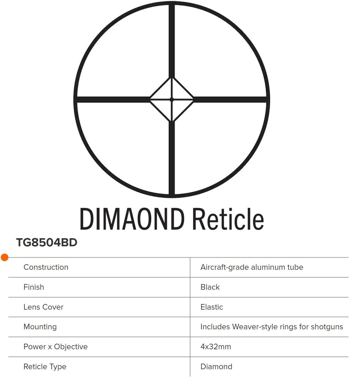 TruGlo Compact Shotgun Diamond Ballistic Reticle Black Riflescope 4x32mm