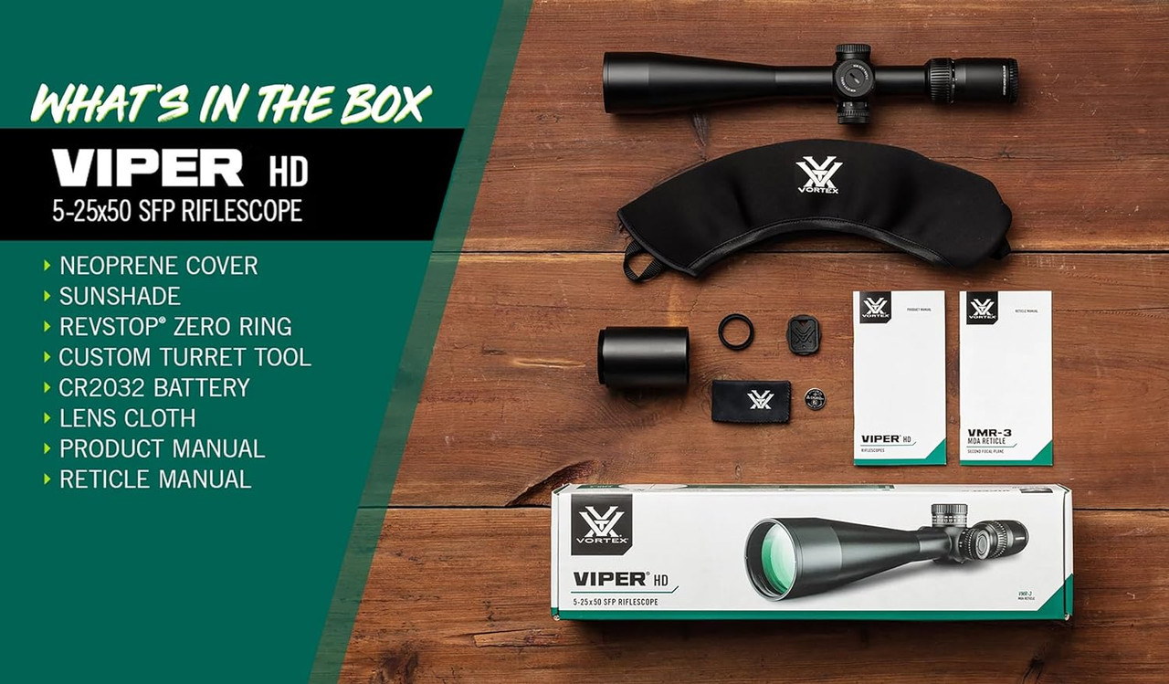Vortex Optics Viper HD 5-25x50 SFP Riflescope - VMR-3 MOA Reticle 30mm Tube Vortex Optics Viper HD 5-25x50 SFP Riflescope - VMR-3 MOA Reticle 30mm Tube