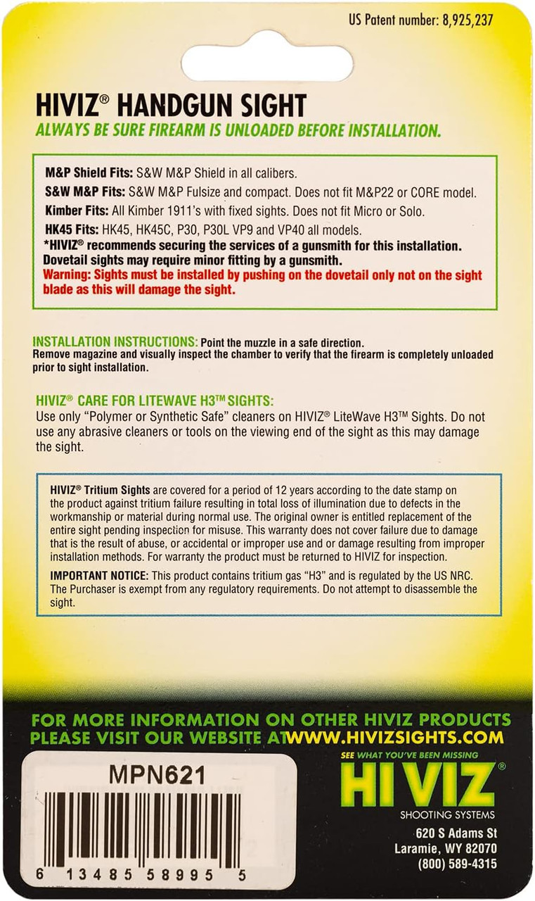 Hi-Viz Sight Set S&W M&P Green/Orange Litepipes W/Orange Front Ring - Black