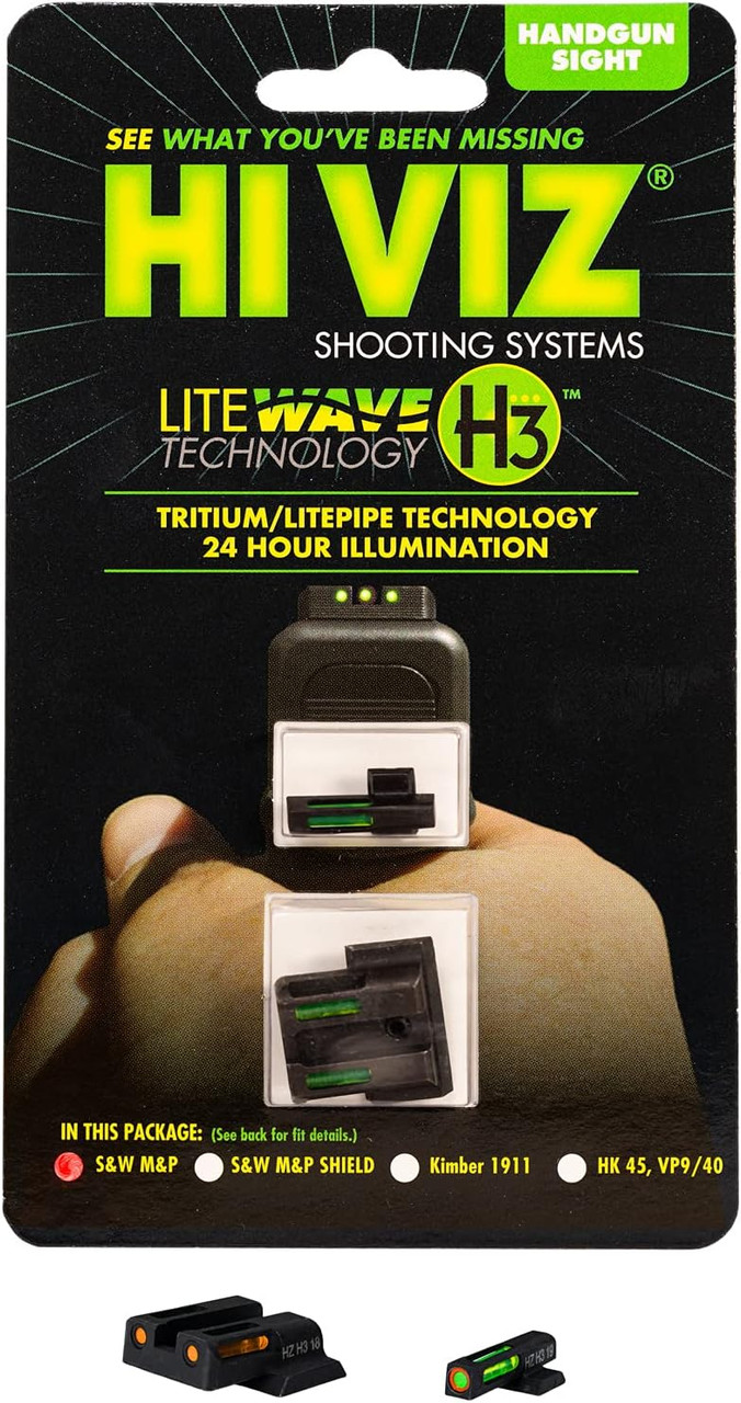 Hi-Viz Sight Set S&W M&P Green/Orange Litepipes W/Orange Front Ring - Black