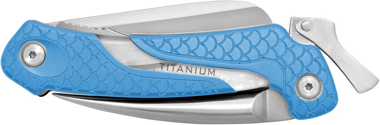 Cuda Titanium Bonded Marlin Spike Folding Knife Non-Slip Scale Pattern Grip