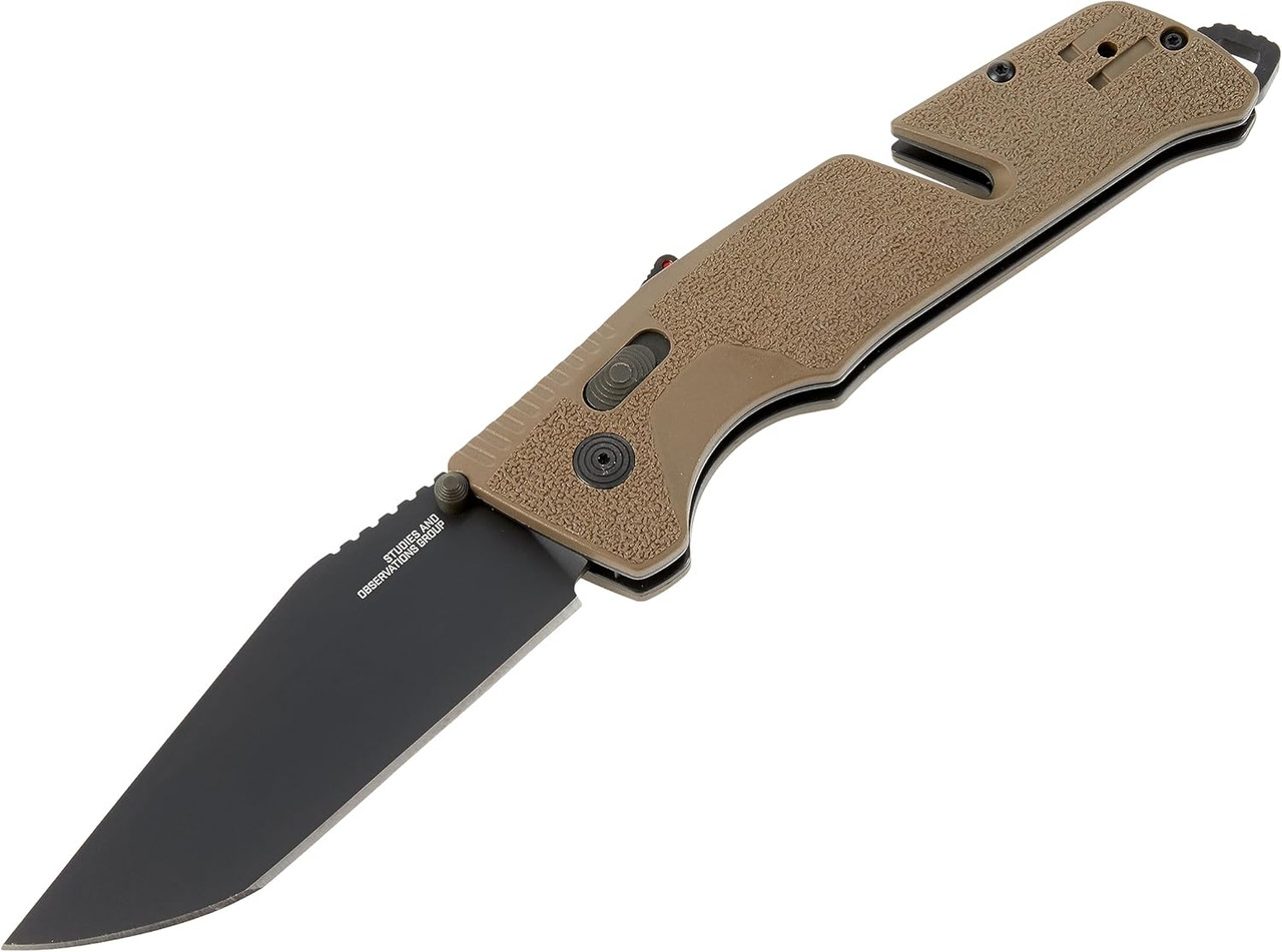 SOG Trident AT Ambid. Tanto Folding Knife D2 Steel Blade - Flat Dark Earth