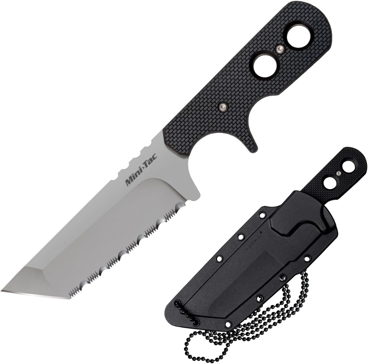 Cold Steel Mini Tac Tanto 3.75" Serrated Fixed Blade Neck Knife w/Sheath