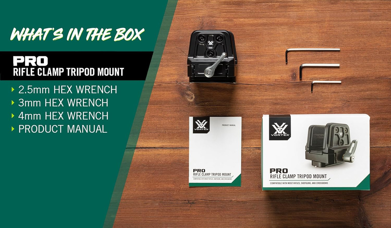 Vortex Optics Pro Rifle Clamp Tripod Mount Max Load 44Lbs Blk TRA-RIFCLAMP