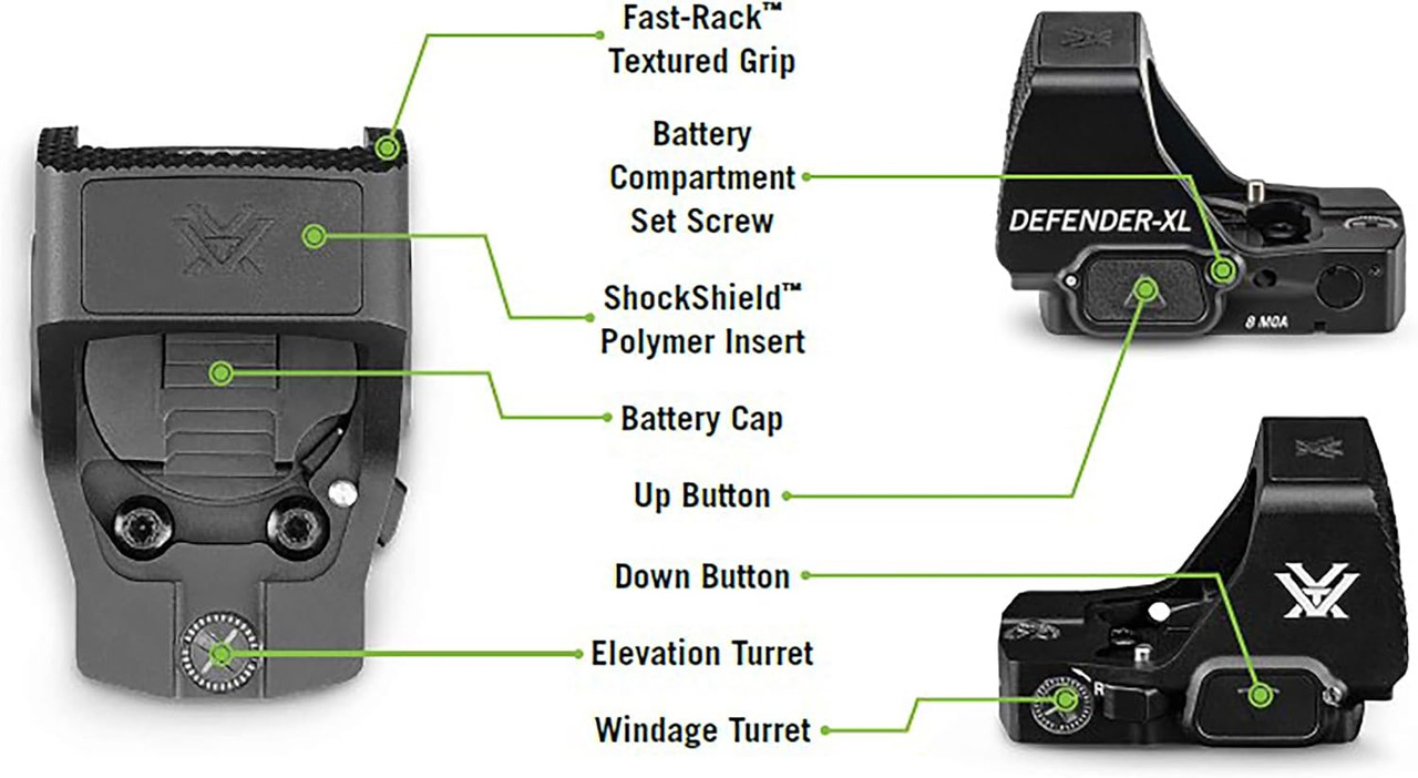 Vortex Optics Defender-XL Micro 3MOA Bright Green Dot Sight DFXL-MGD3