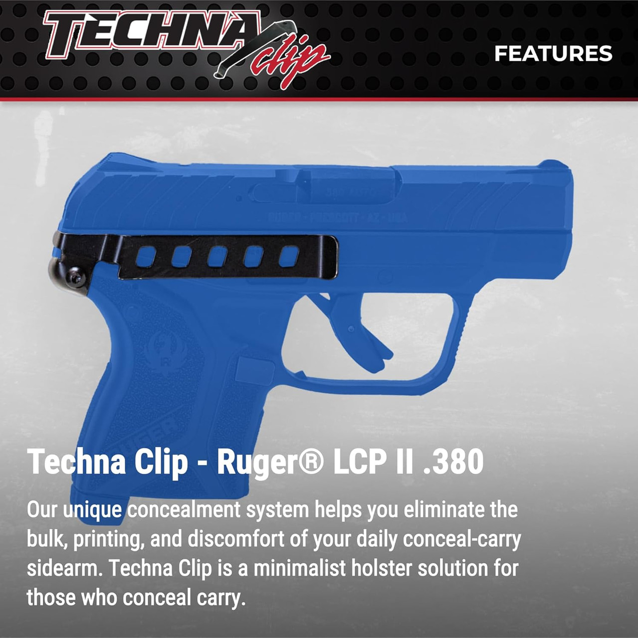 Techna Clip Concealment System Ruger LCPII 380 Gun-Clip w/Teflon Coating RH