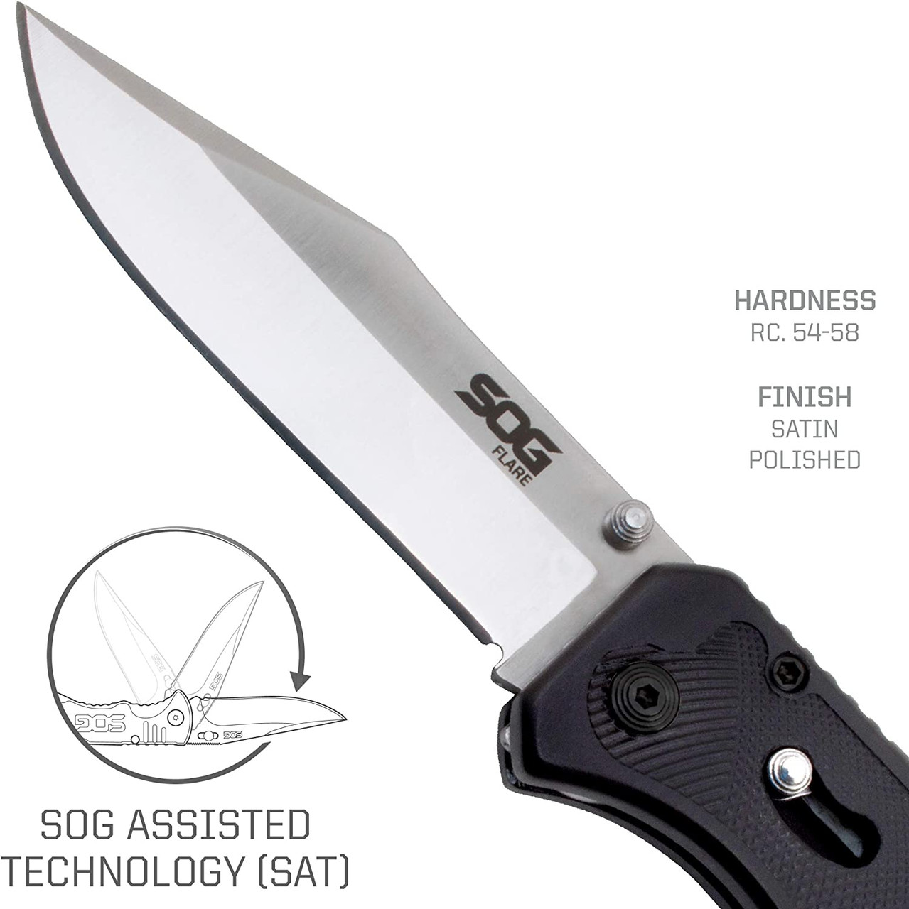 SOG Flare Folding & Pocket Knife Assisted Opening 3.5" Straight Edge Blade SOG Flare Folding & Pocket Knife Assisted Opening 3.5" Straight Edge Blade