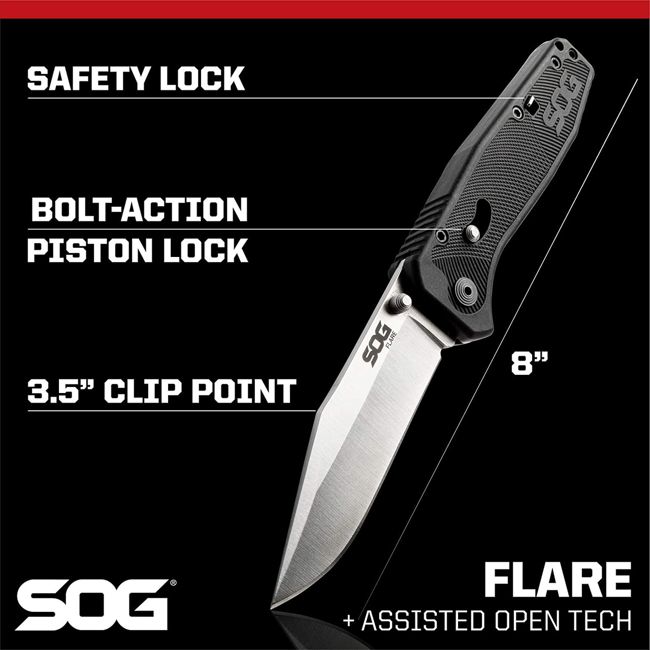 SOG Flare Folding & Pocket Knife Assisted Opening 3.5" Straight Edge Blade SOG Flare Folding & Pocket Knife Assisted Opening 3.5" Straight Edge Blade