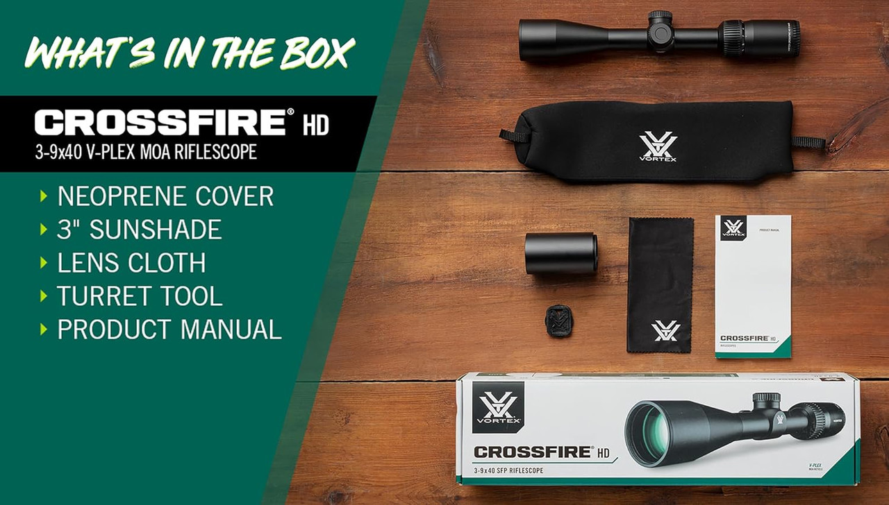 Vortex Crossfire HD 3-9x40 V-Plex MOA Reticle 1" Tube Riflescope Black Vortex Crossfire HD 3-9x40 V-Plex MOA Reticle 1" Tube Riflescope Black