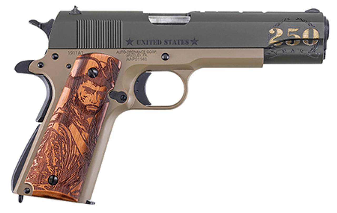 Auto-Ordnance 1911BKOC15 1911 Army 45 ACP 7+1 5" BBL OD Green Custom Grip