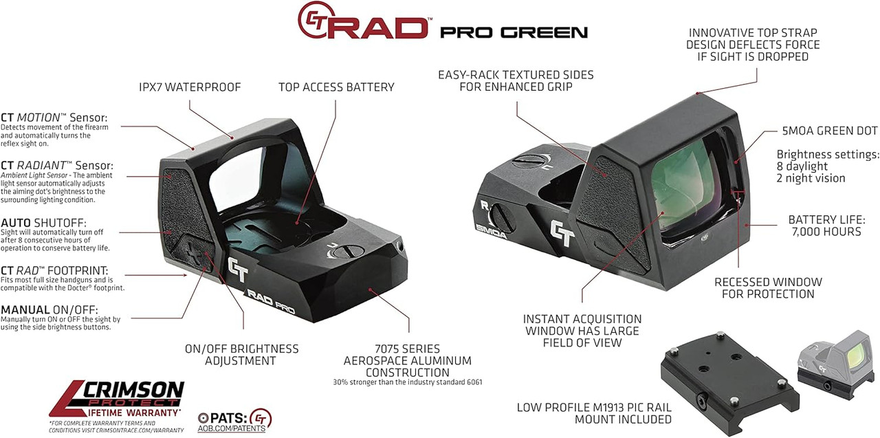 Crimson Trace RAD Pro 5 MOA Green Dot Pistol Sight W/ Auto Shut Off