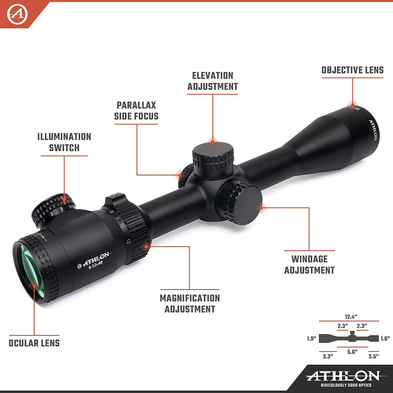 Athlon Optics Neos Riflescope 4-12x40 SFP BDC 500 IR Reticle 1" Tube Black
