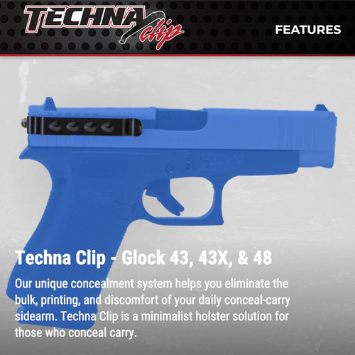 Techna Clip Concealable Gun Holster Ambi Belt Compatible With Glock 43