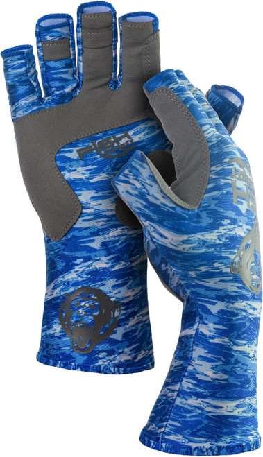 Fish Monkey Gloves Half Finger Guide Glove, Blue Water, XL