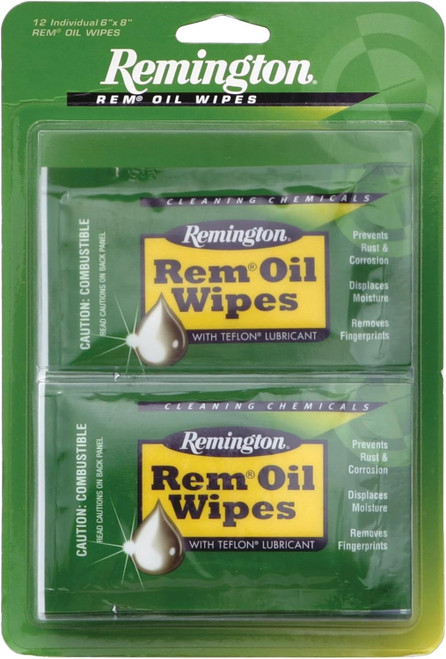 Remington Convenient 6" x 8" Rem Oil Wipes Teflon Lubricant 12 Pack 18411