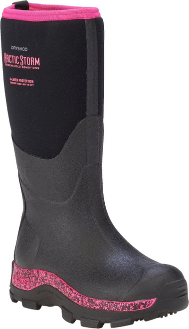 Dryshod Women's Arctic Storm Hi Boots, Black/Pink, Size 8 - ARS-WH-PN-8