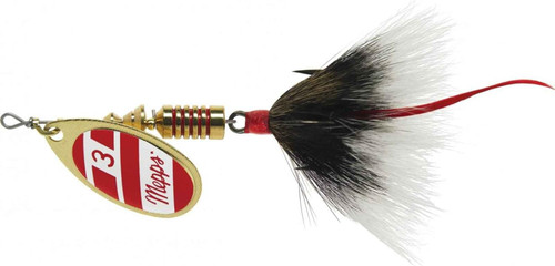 Mepps Aglia Distressed Treble Hook Spinner, Red/White 1/4 Oz - B3ST G/RW-G