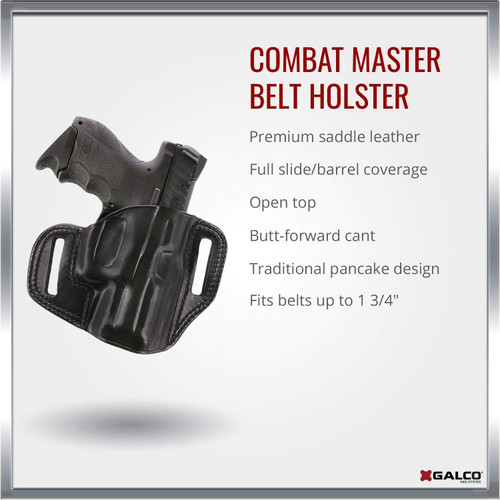 Galco Combat Master Belt Holster fits Glock 43, Hellcat, Right Hand, Black