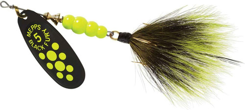 Mepps Black Fury Dressed Treble Spinner Chartreuse Dot/Tail 5, 1/2 Oz