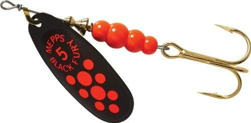 Mepps Black Fury Plain Treble Spinner Fluoro Red Dot Size 5, 1/2 Oz BF5 FL