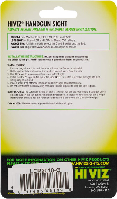 HiViz Ruger LCR Front Fiber Optic Sight - Green - LCR2010G