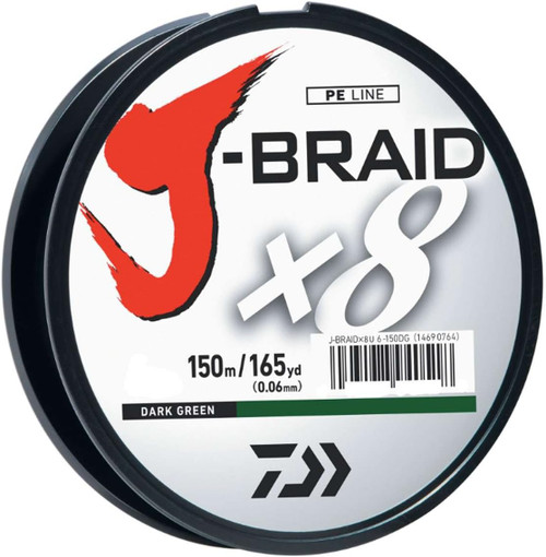 Daiwa J-Braidx8 Fishing Line Dark Green 6Lb 165Yd - JB8U6-150DG