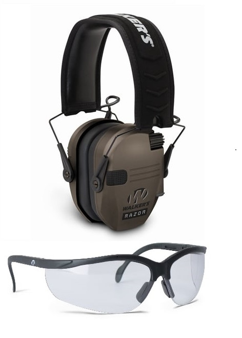 Walker's Razor Slim Electronic Hearing Protection Muffs and Glasses Combo