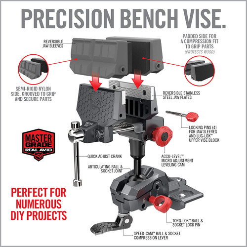 Real Avid Precision Bench Vise W/ Clamping Jaws & Swiveling  Body Real Avid Precision Bench Vise W/ Clamping Jaws & Swiveling  Body