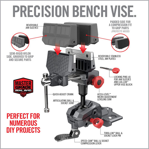 Real Avid Precision Bench Vise W/ Clamping Jaws & Swiveling  Body