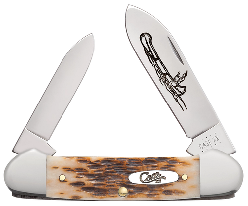 Case XX Canoe Peach Seed Clip, Pen Blade Jigged Amber Bone Handle - 00263