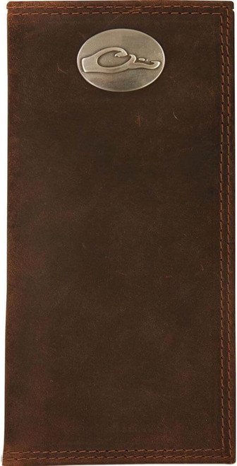 Drake Waterfowl Leather Checkbook Wallet Brown Metal Logo OSFM - DA7007-LEA