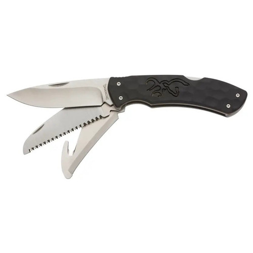 Browning Primal Kodiak Hunting Knife 3 Blade Drop Point, Guthook, Bone Saw