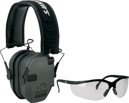 Walker's Razor Slim Electronic Muffs & Glasses Combo Kit For Head NRR23dB