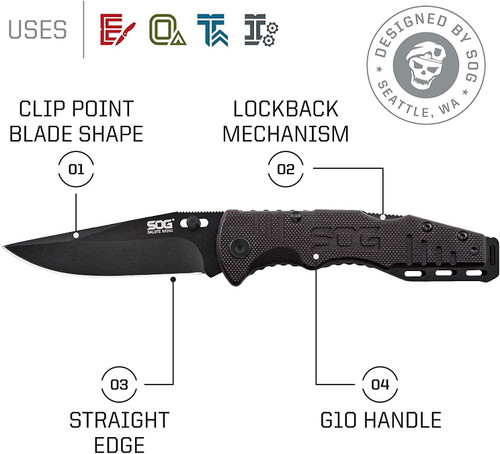 SOG Salute Mini EDC Pocket Flipper Knife W/ 3.1" Clip Point Blade - Black