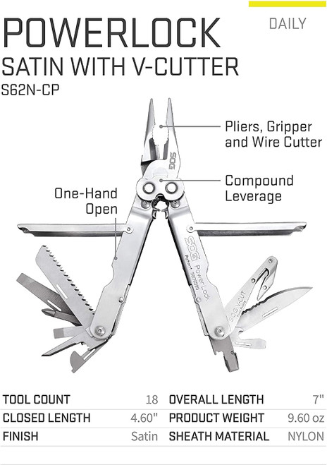 SOG Powerlock Heavy Duty Multitool w/Ballistic Nylon Sheath with Clip - BLK