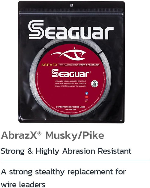 Seaguar AbrazX Musky & Pike 100% Fluorocarbon Leader 25yd/22.9m 90-Pound