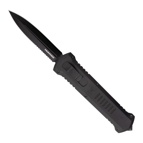 TEKTO A4 Humvee Automatic Knife Double-Edge Dagger Partial Serrated - Black