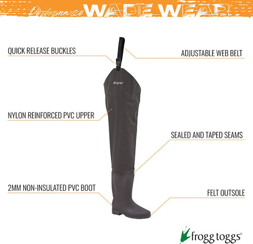 Frogg Toggs Rana II PVC Boot Hip Waders Brown Men's Size 10 USED