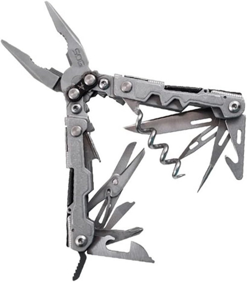 SOG PowerLitre Mini Multi-Tool 19 Lightweight Tools Compact 5" Stone Wash
