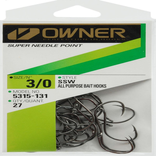 Owner Hooks SSW All Purpose Hook Super Needle Point 3/0 27Pk Black Chrome