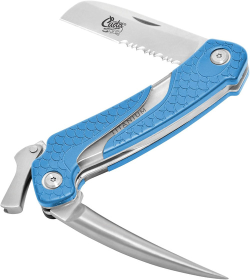 Cuda Titanium Bonded Marlin Spike Folding Knife Non-Slip Scale Pattern Grip